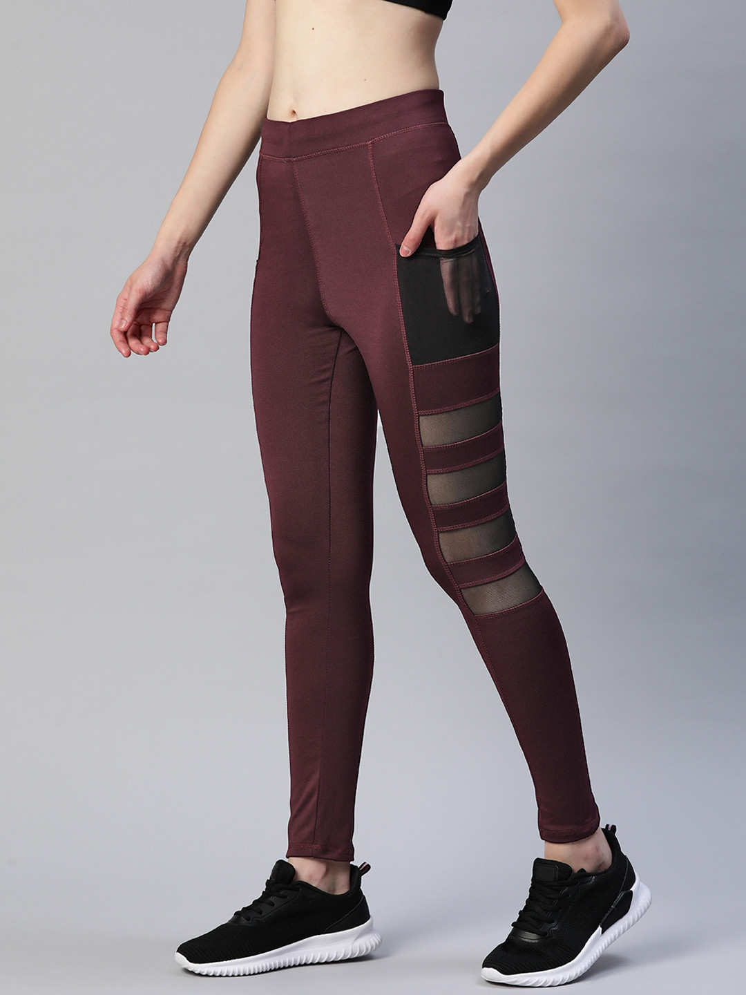 Blinkin Women Maroon Rapid Dry Tights With Breathable Mesh Panels & Side Pockets