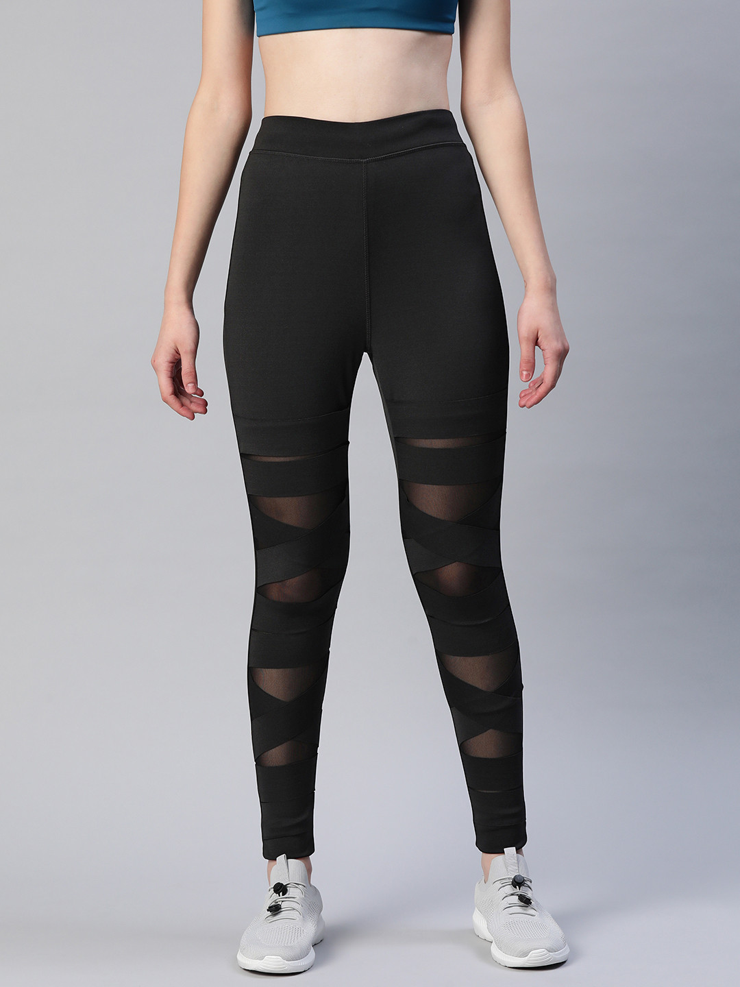 Blinkin Women Black Rapid Dry Tights with Breathable Mesh Panels