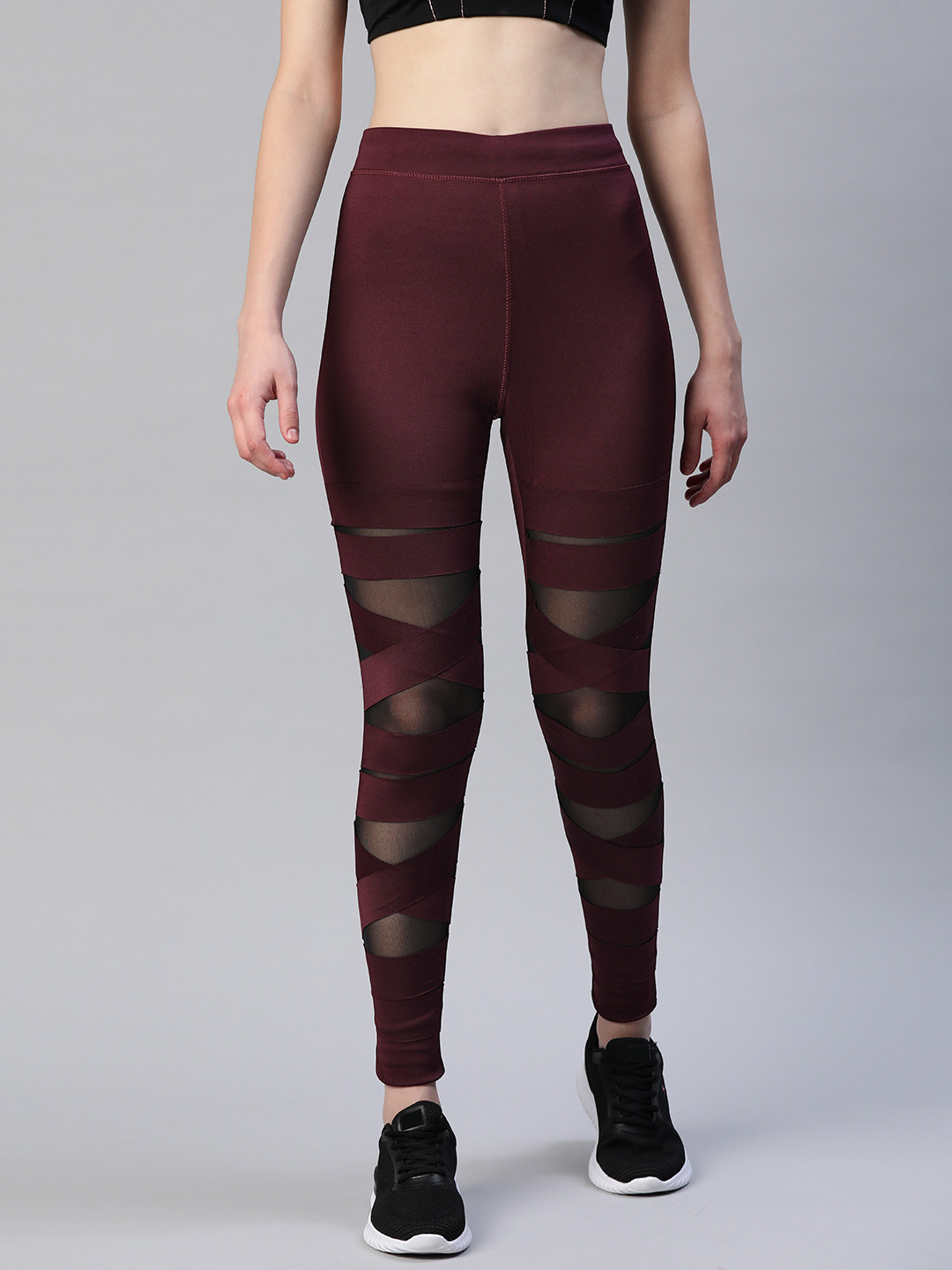 Blinkin Women Maroon Rapid Dry Tights With Breathable Mesh Panels