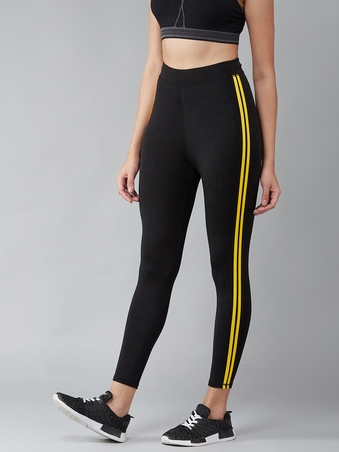 Blinkin Women Black Tights Rapid Dry with Side Stripes