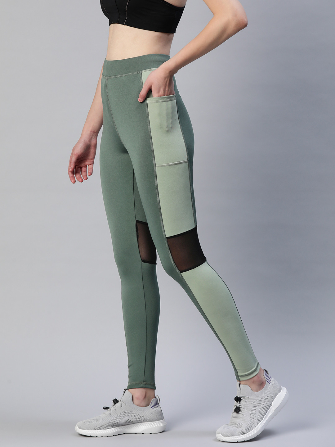 Blinkin Women Mint Green Rapid Dry Tights with Breathable Mesh Panels & Side Pockets