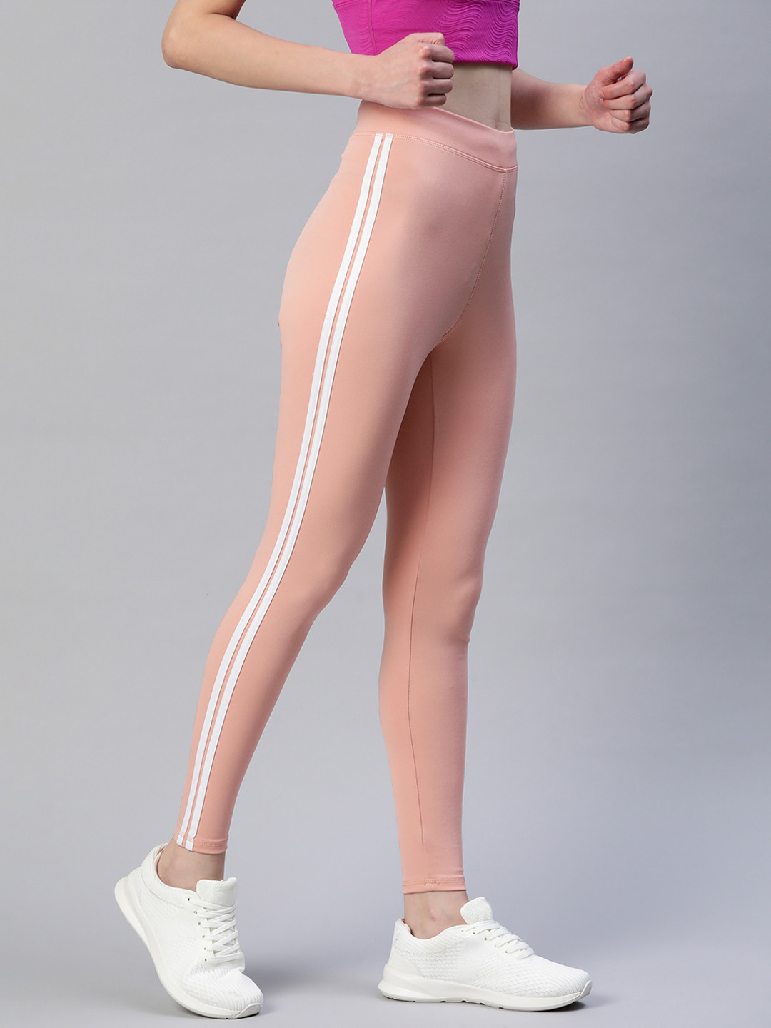 Blinkin Women Pink Rapid Dry Tights With Side Stripes