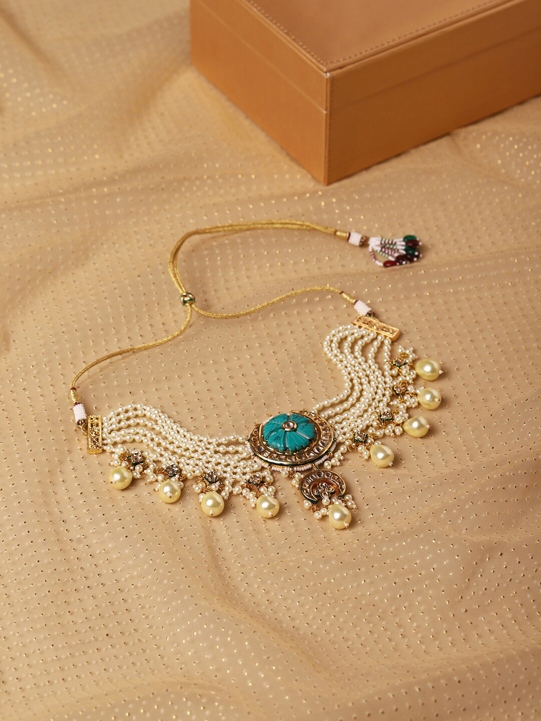 Ruby Raang White & Blue Brass Gold-Plated Necklace