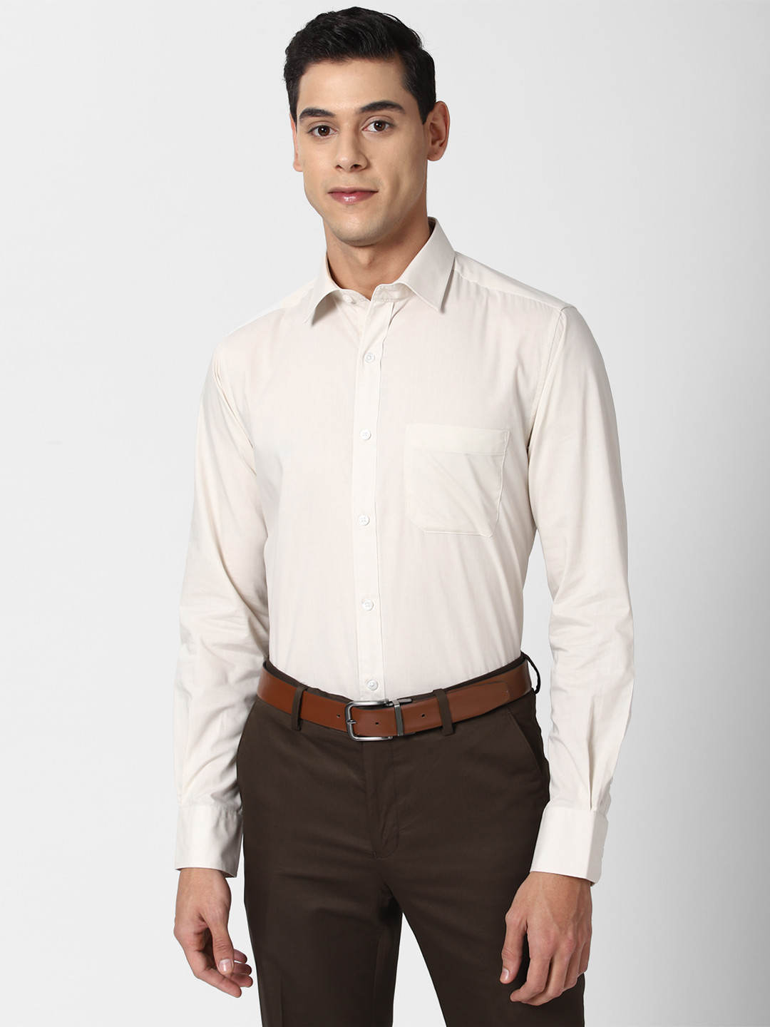 Peter England Men Cream-Coloured Formal Shirt