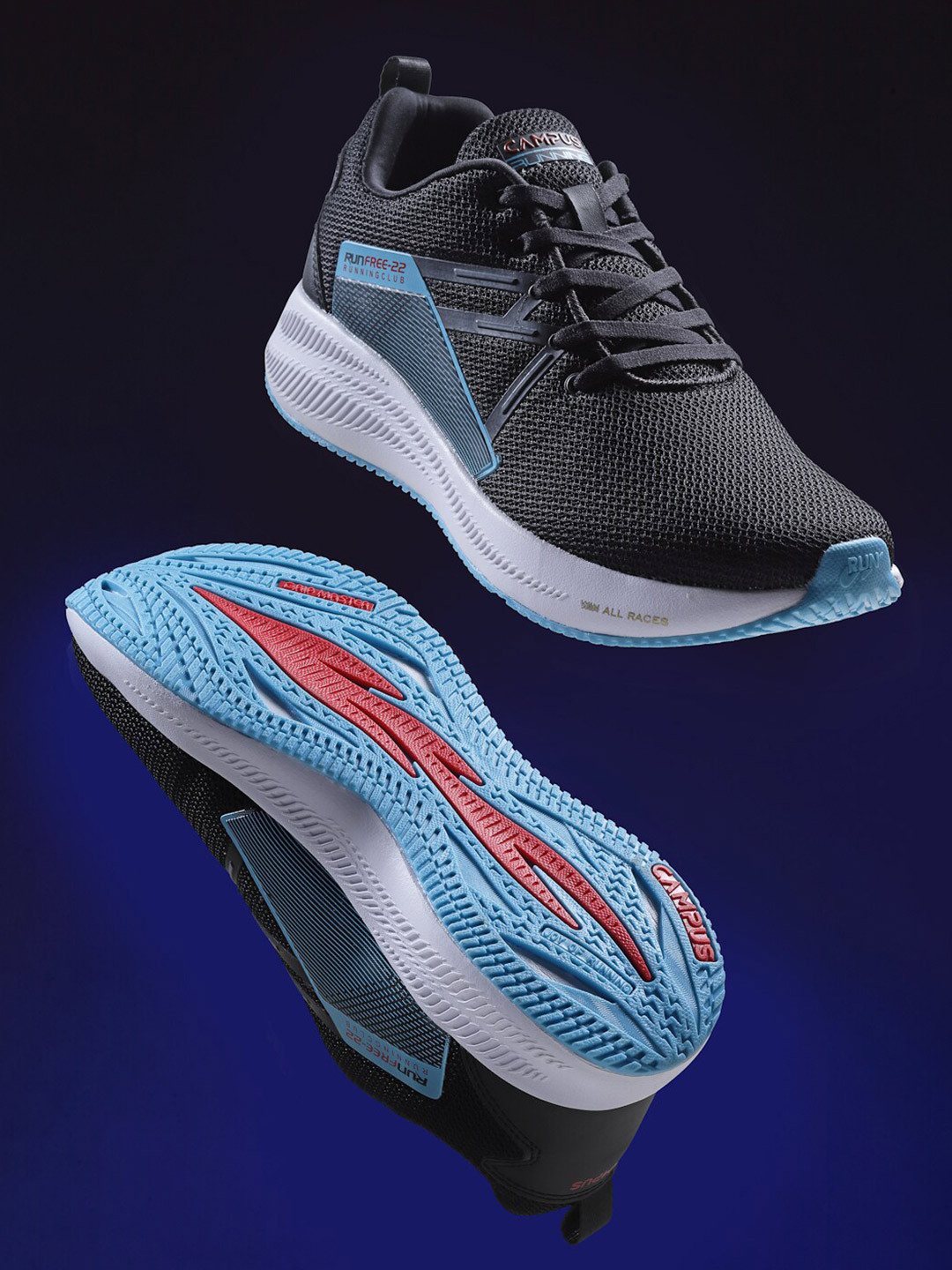 Campus Men STRANGER Black Mesh Running Shoes