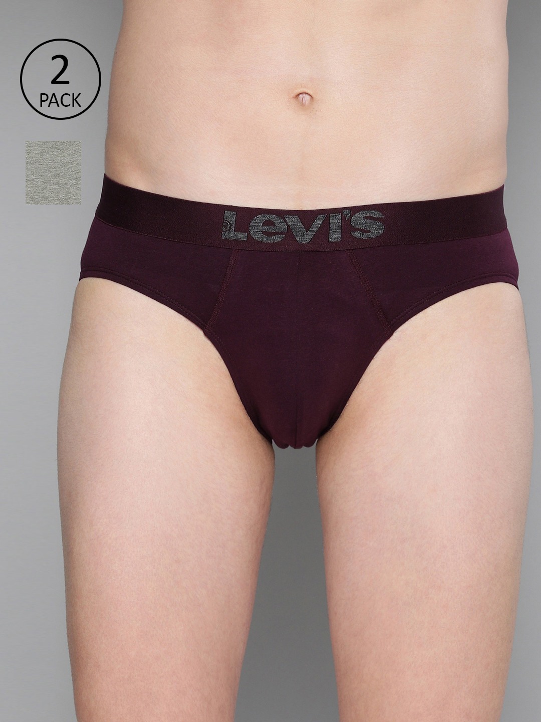 Levis Men Pack Of 2 Burgundy & Grey Solid Briefs