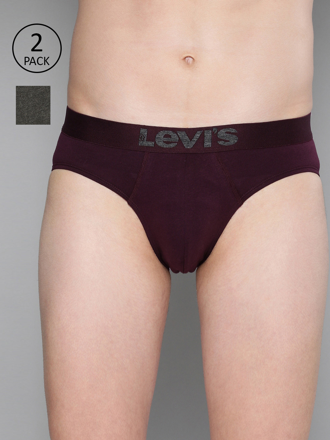 Levis Men Pack Of 2 Burgundy & Charcoal Solid Briefs