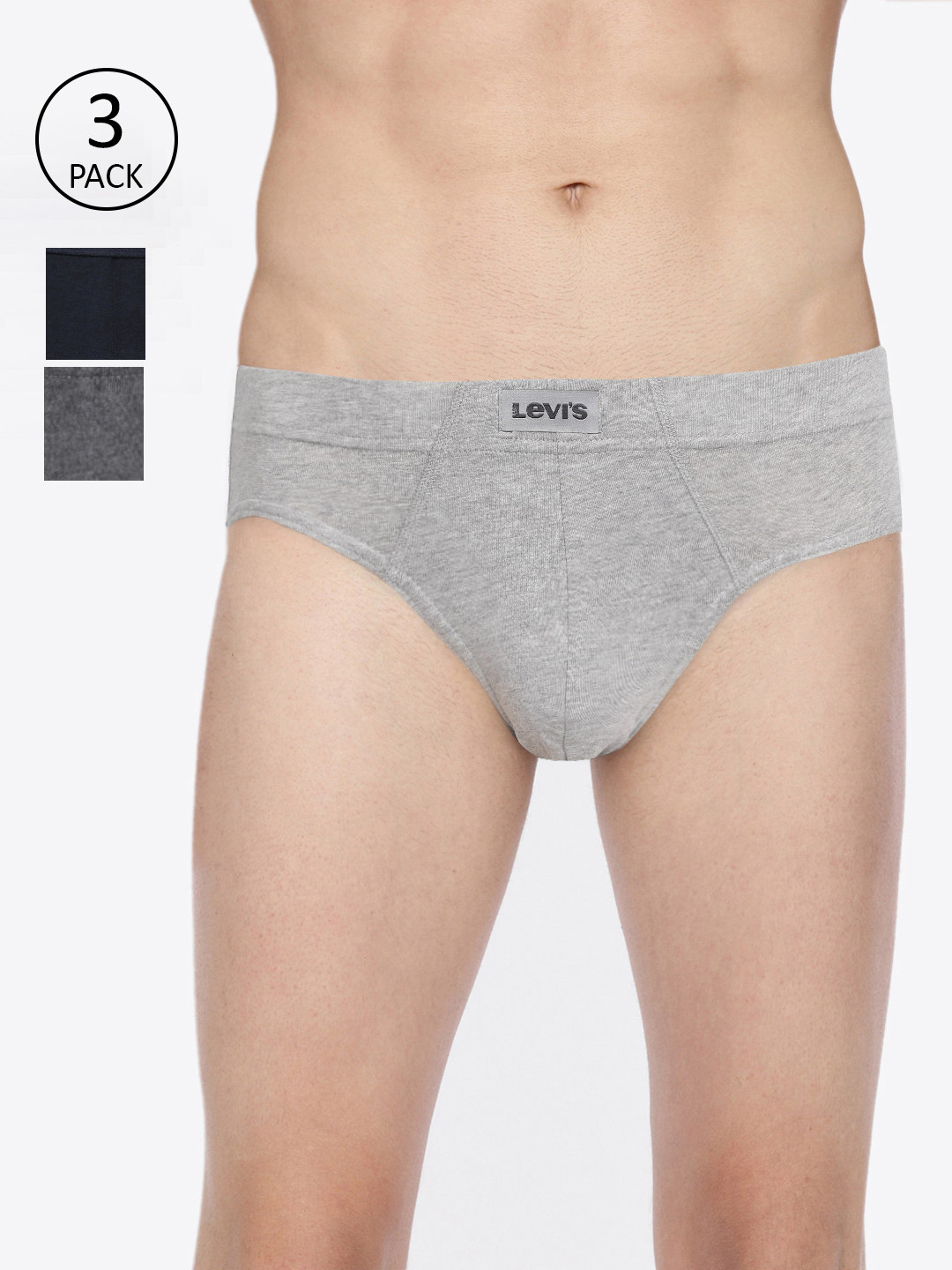 Levis Men Pack Of 3 Grey & Navy Blue Solid Briefs