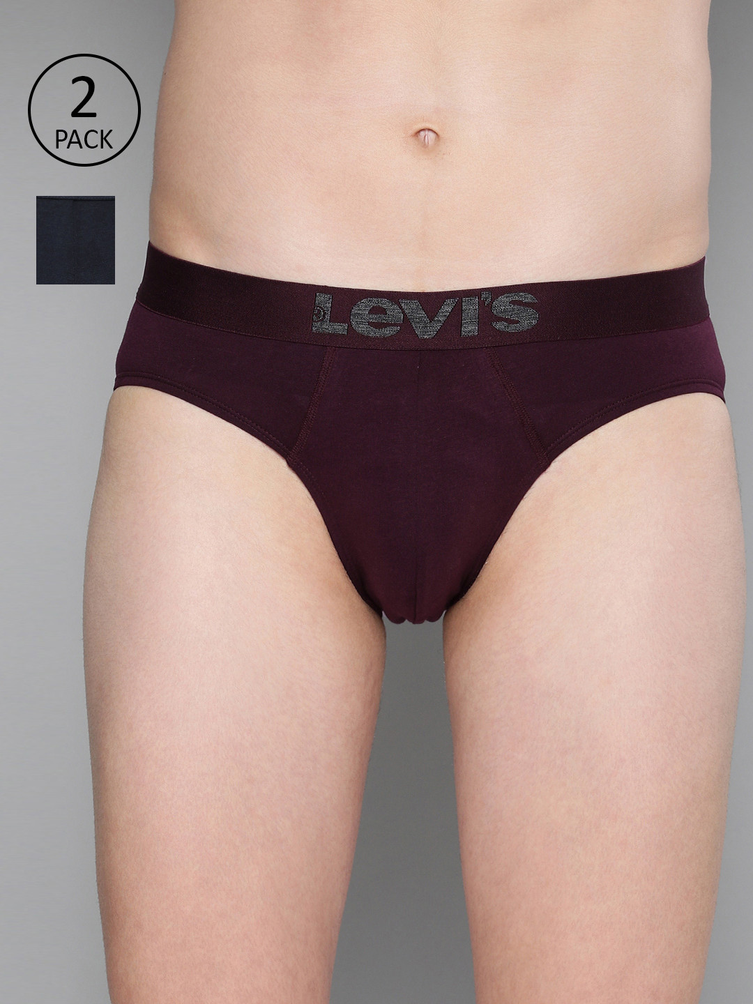 Levis Men Pack Of 2 Burgundy & Navy Blue Solid Briefs