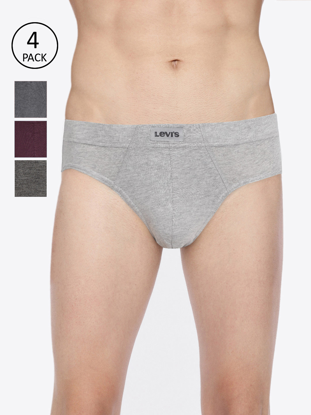 Levis Men Pack Of 4 Grey& Burgundy Solid Briefs