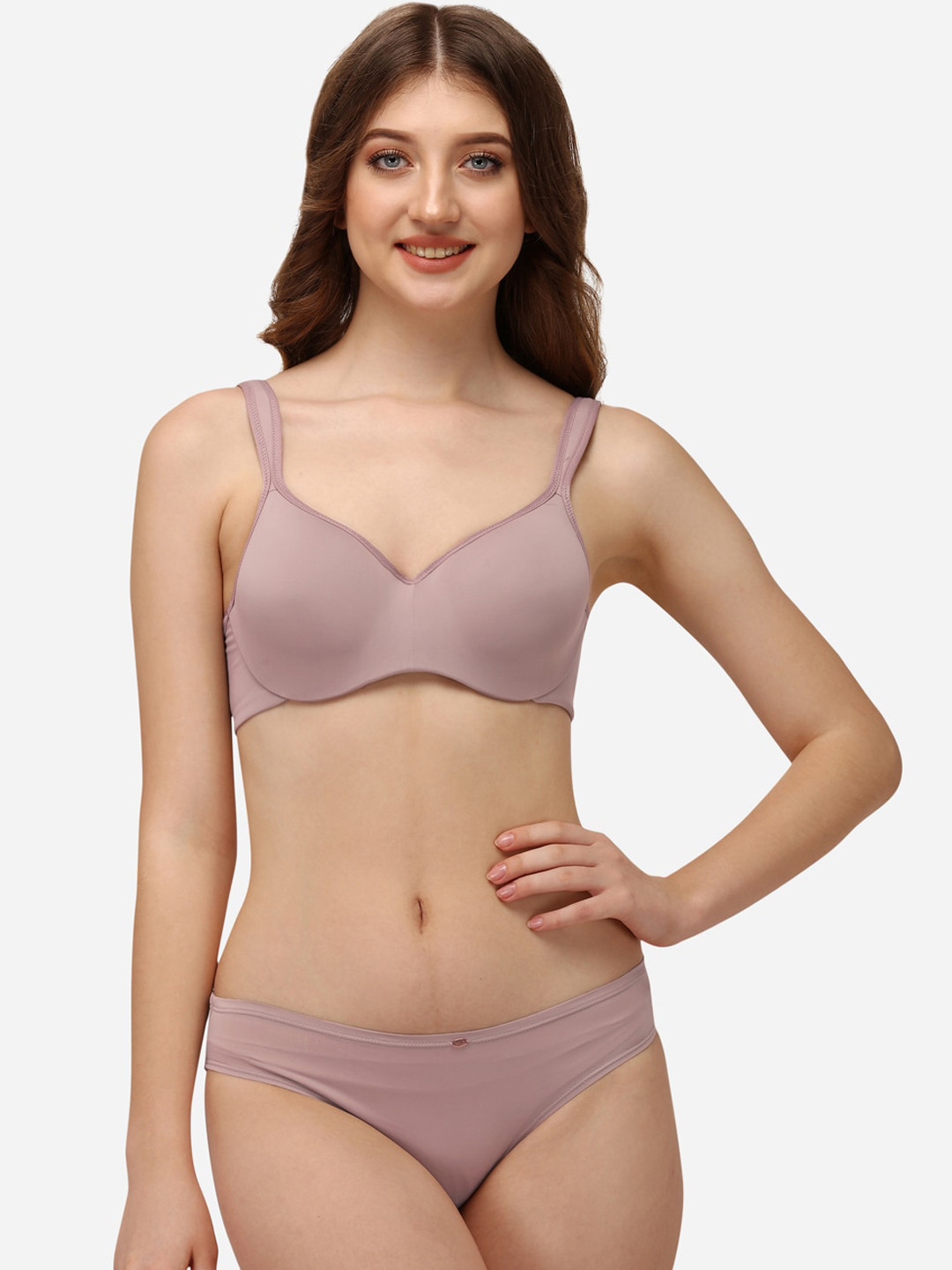 SOIE Women Rose Pink Solid Underwired Lingerie Set SET CB-130/1130