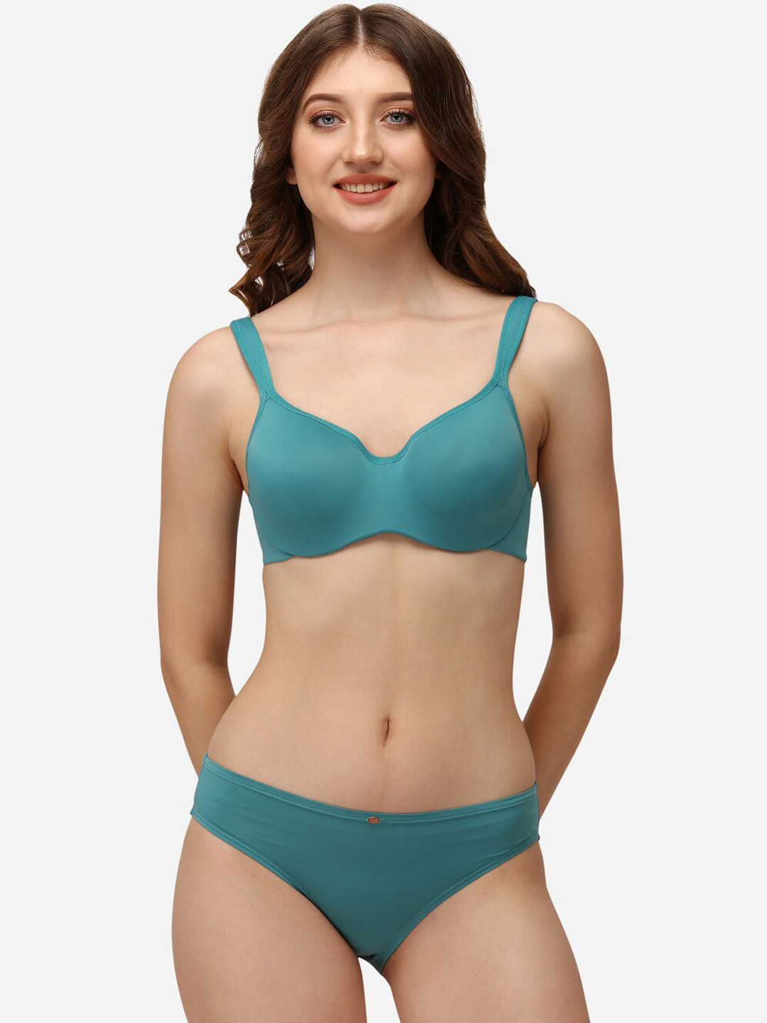 Soie Women Teal-Blue Solid Lingerie Set SET CB-130/1130TEAL-TEAL