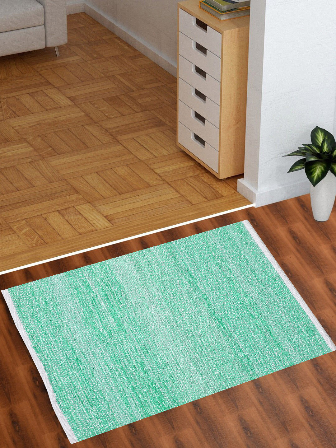 Oxolloxo Sea Green Woven Design Rectangle Floor Mat