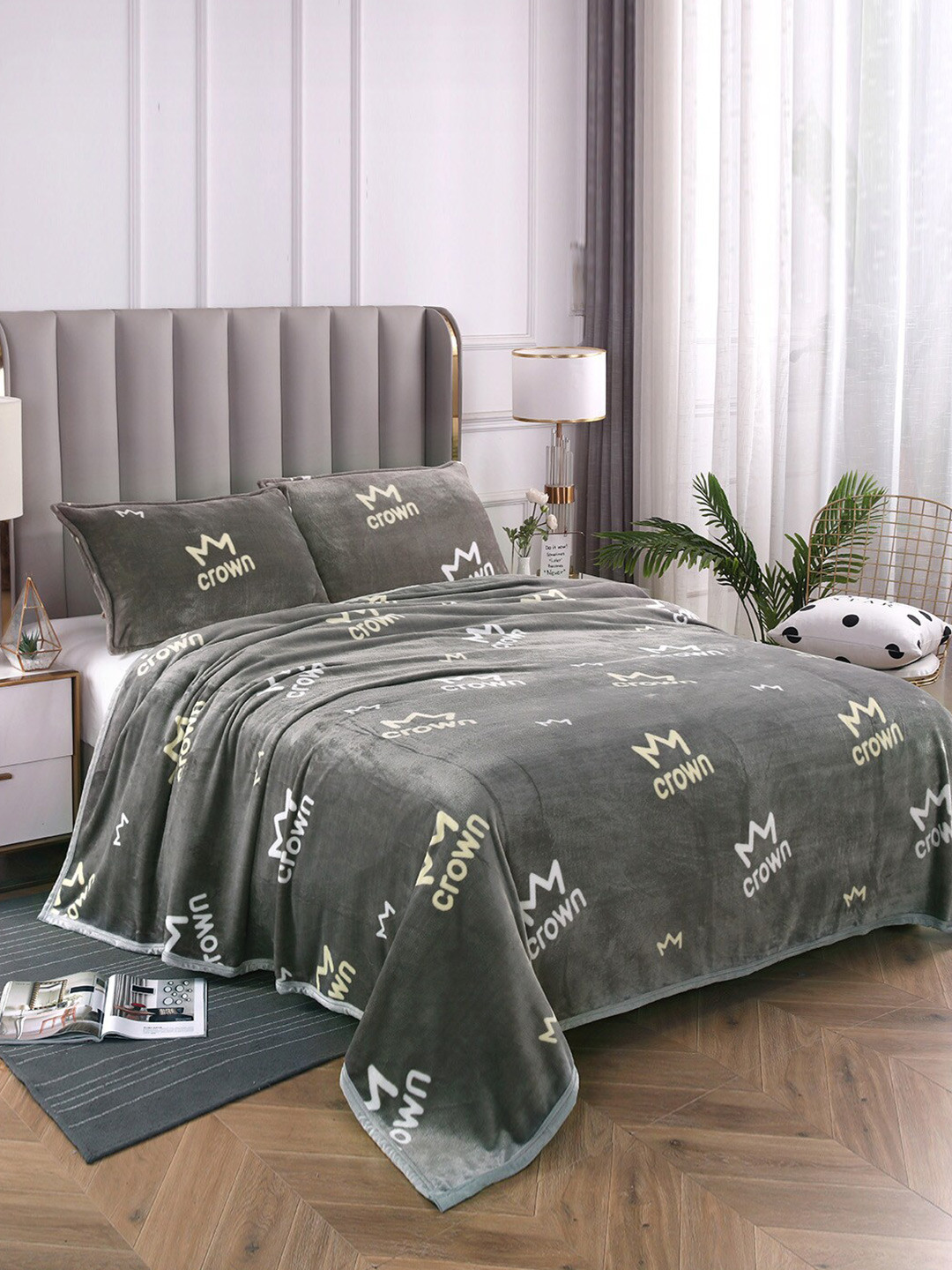 JC HOME Grey & White Geometric Summer 300 GSM Single Bed Blanket