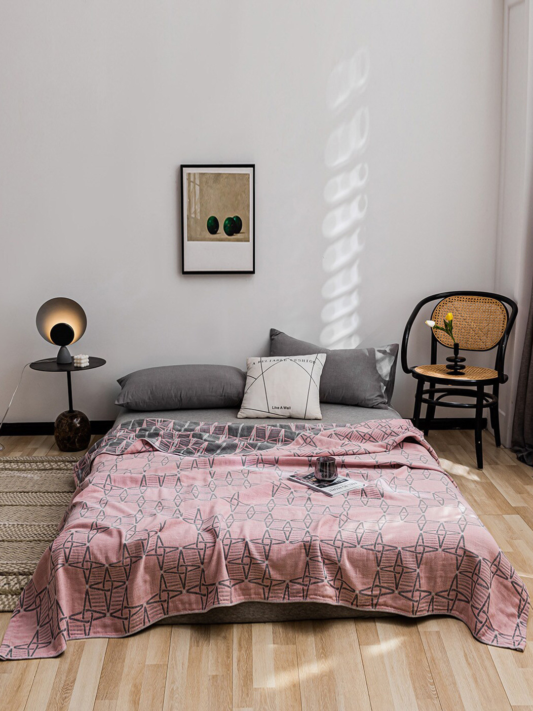 JC HOME Pink & Grey 800 GSM Summer Double Bed Blanket