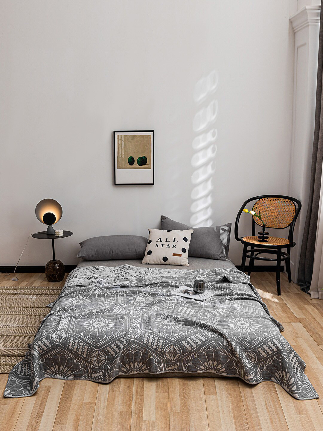 JC HOME Grey Floral Summer 800 GSM Double Bed Blanket