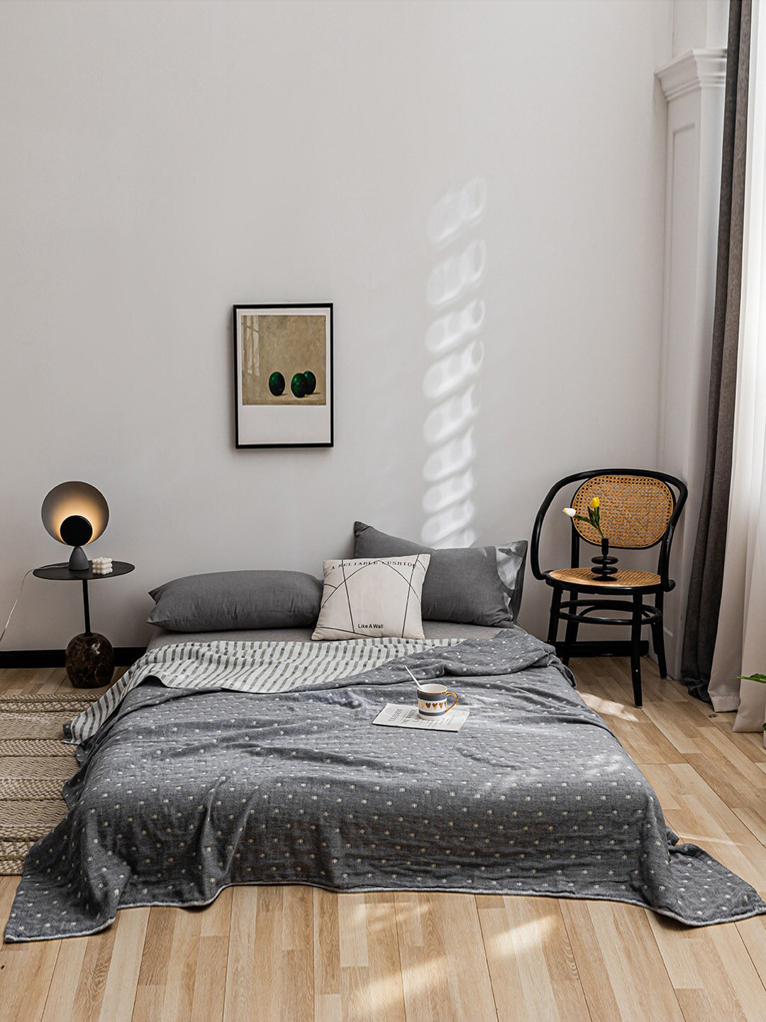JC HOME Grey & White Striped Summer Double Bed Blanket