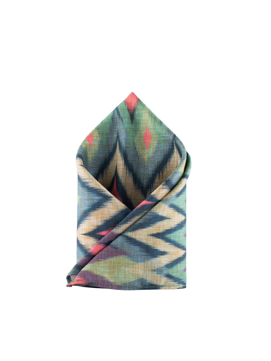 The Tie Hub Men Green & Pink Wave Silk And Cotton Printed Pocket Square