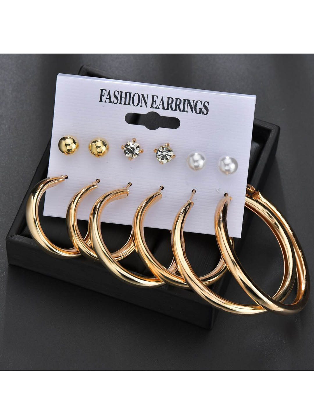 ANNA CREATIONS Set of 6 Gold-Plated Contemporary Studs Earrings