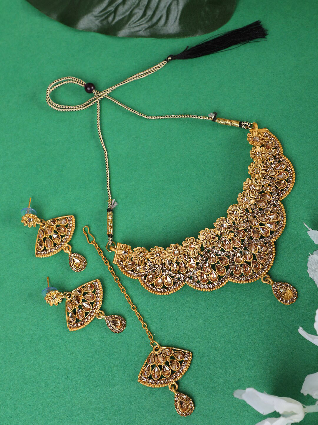 ANIKAS CREATION Gold-Plated Stone Studded Jewelry Set