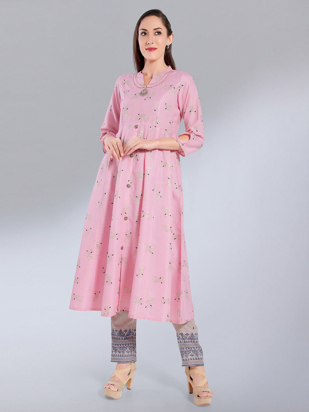 MADHURAM Pink Floral Printed Anarkali Kurti