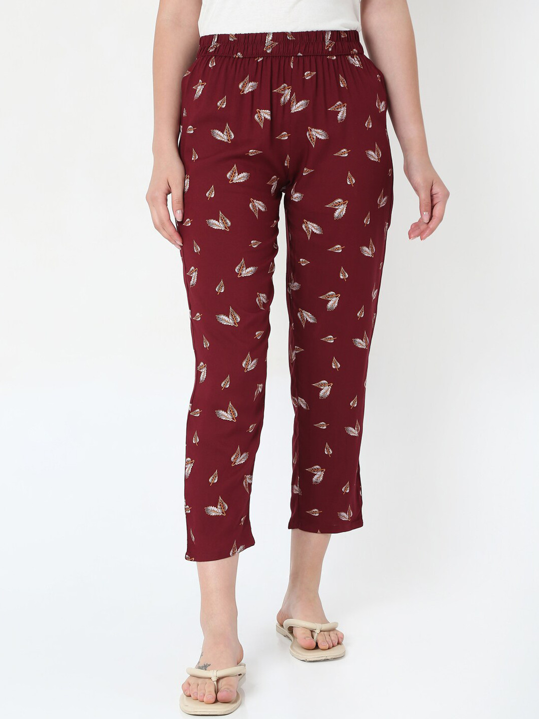 Smarty Pants Women Maroon Floral Printed Cotton Lounge Pants