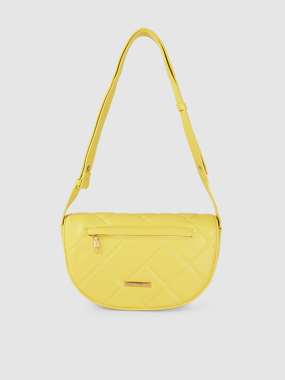 Caprese Yellow Solid Quilted Half Moon Crossbody Sling Bag