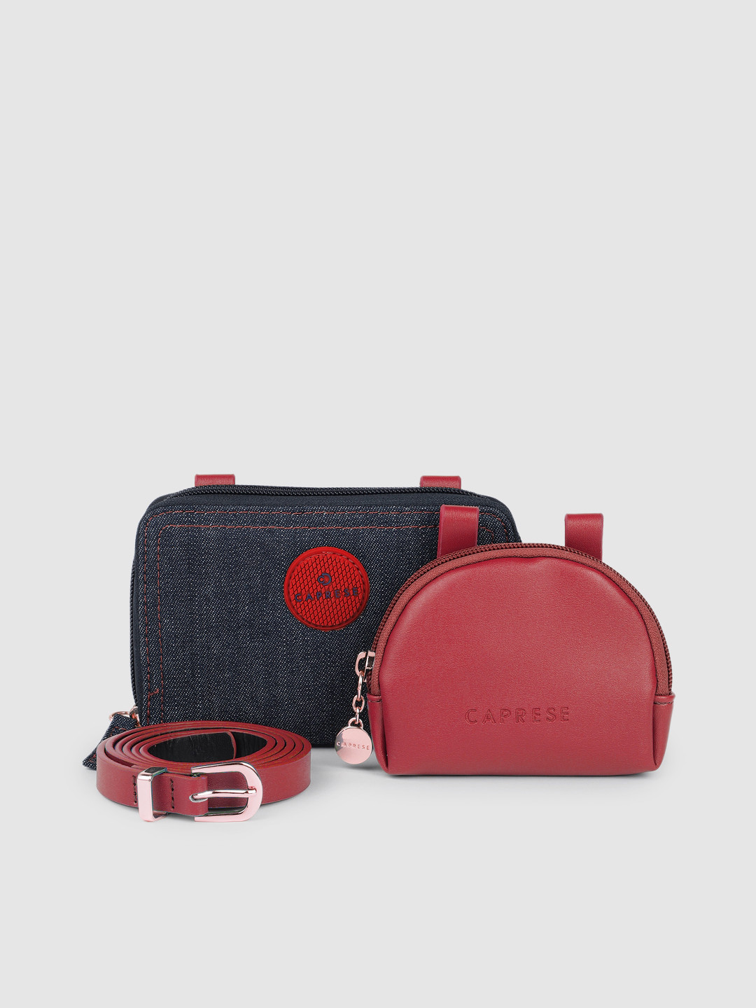 Caprese Women Red & Navy Blue Pack Of 2 Zip Around Wallet With Belt