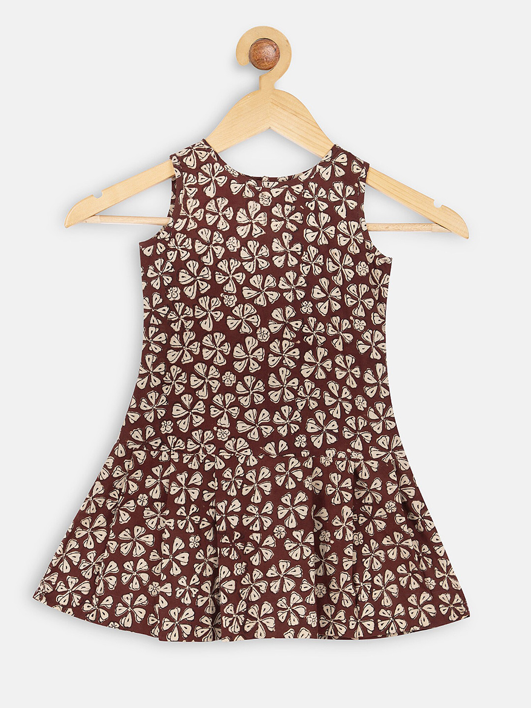 charkhee Brown Floral Pure Cotton A-Line Dress