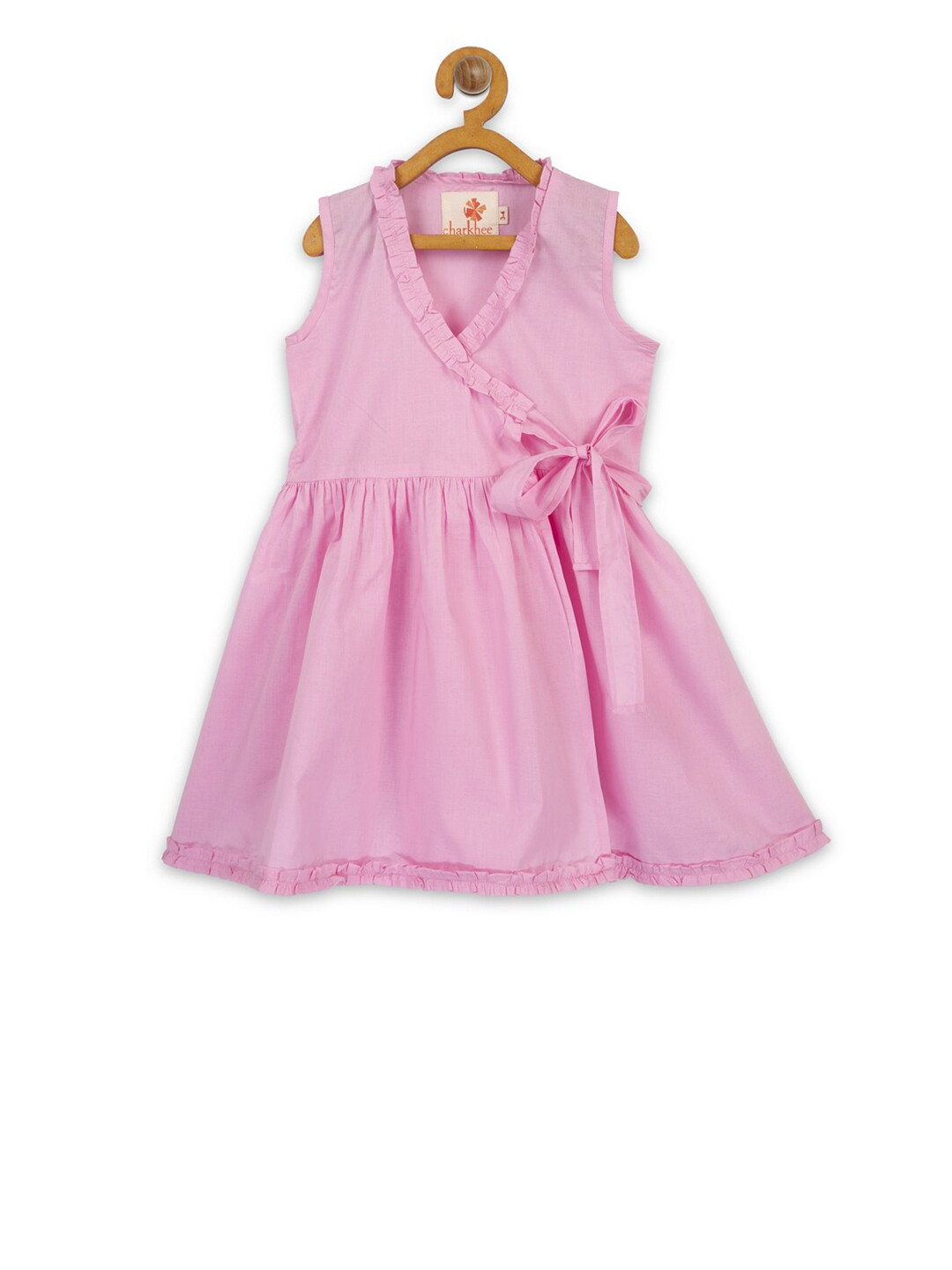 charkhee Pink Ruffled Wrap Pure Cotton Dress