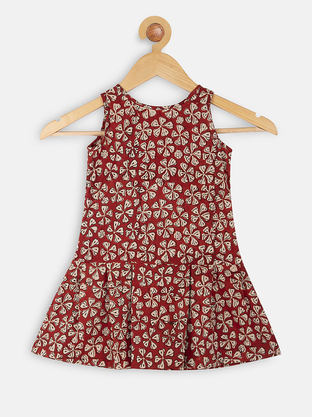 charkhee Red Floral Drop-Waist Pure Cotton Dress
