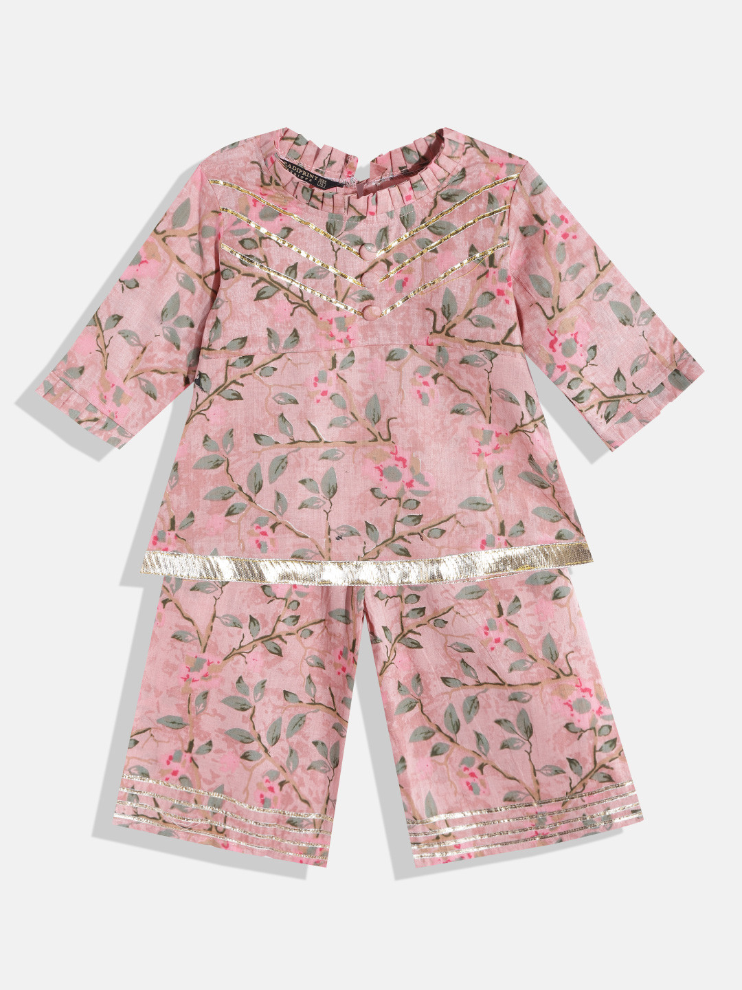Readiprint Girls Peach-Coloured Floral Pure Cotton Kurta with Palazzos