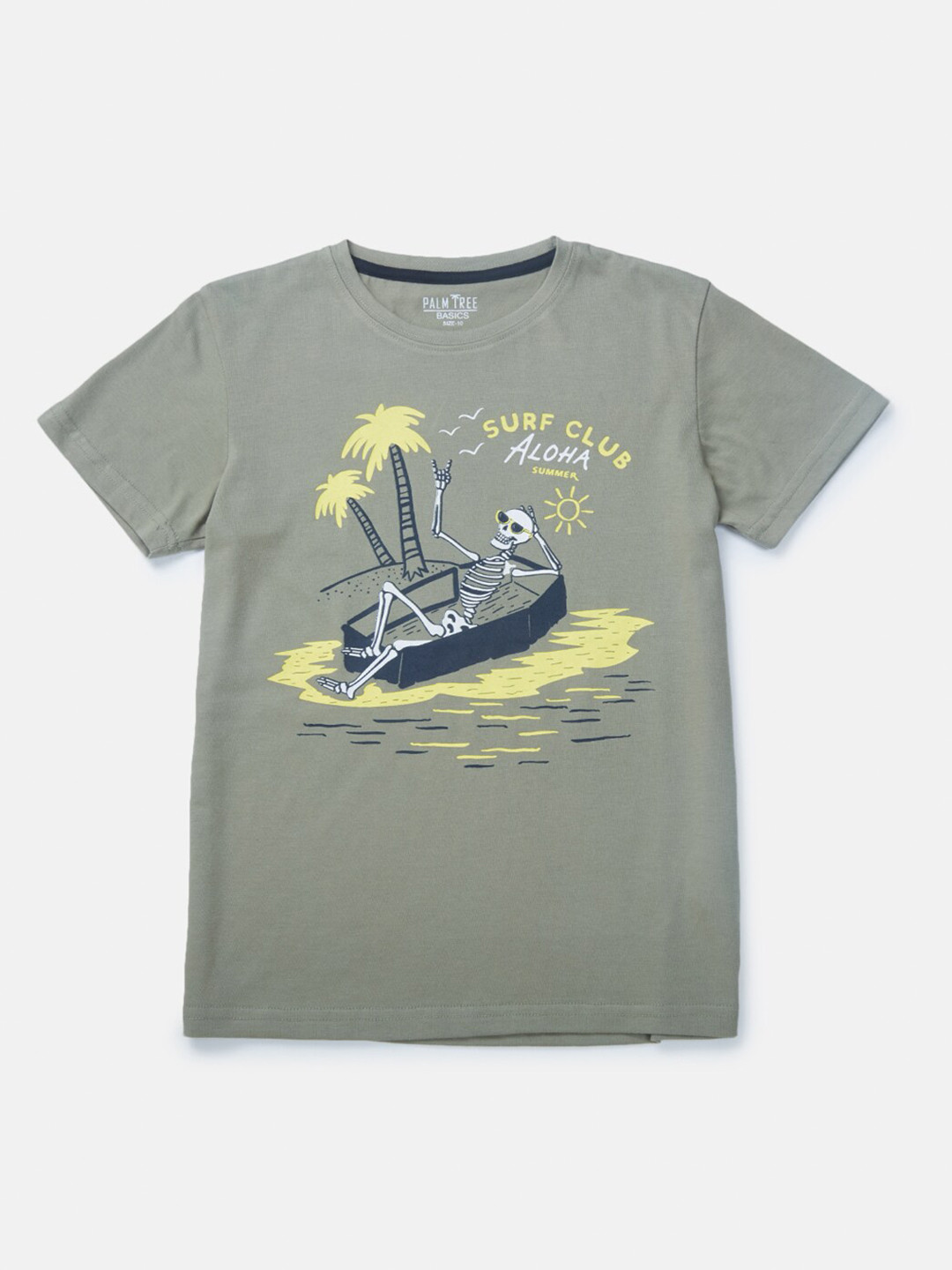 Palm Tree Boys Olive Green Printed T-shirt