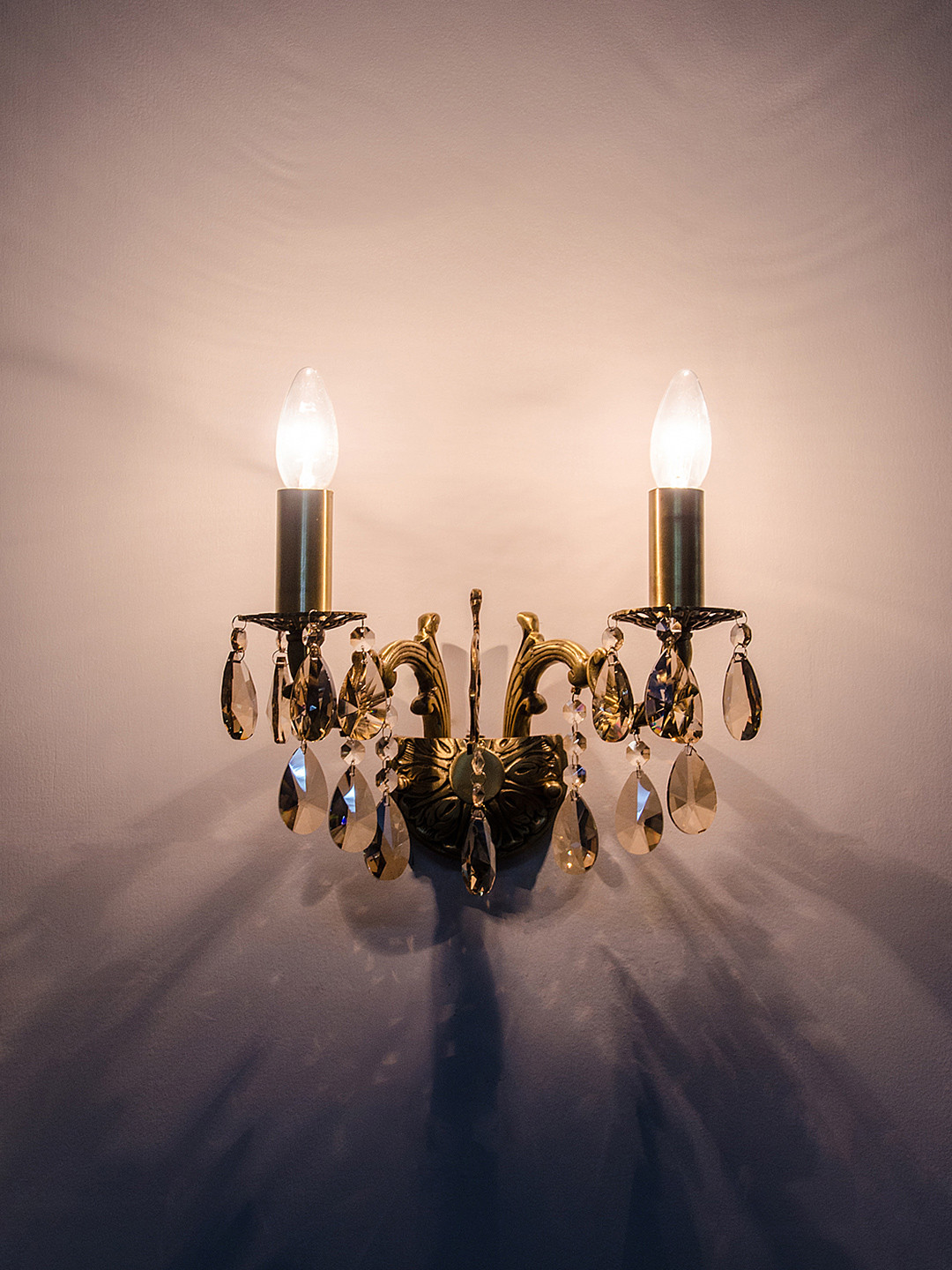 Fos Lighting Gold-Toned Candle Lamp Honey Crystal Double Wallchiere