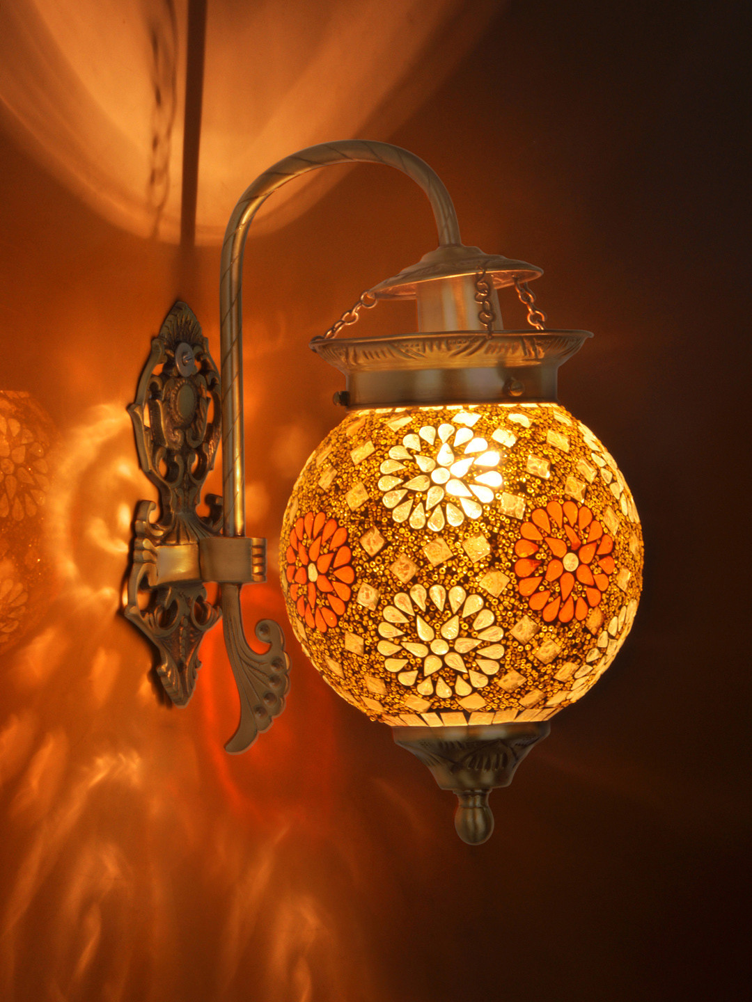 Fos Lighting Gold-Toned & Red Golden Globe Armed Sconce Wall Lamp