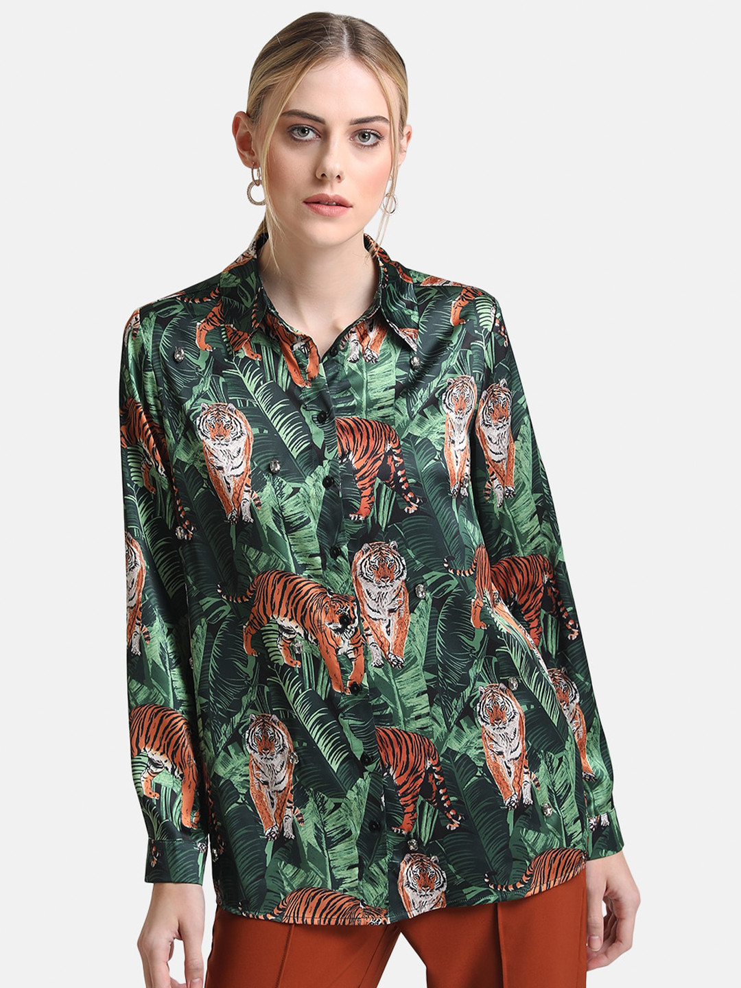 Kazo Satin Loosed Animal Long Sleeves Boxy Fit Shirt