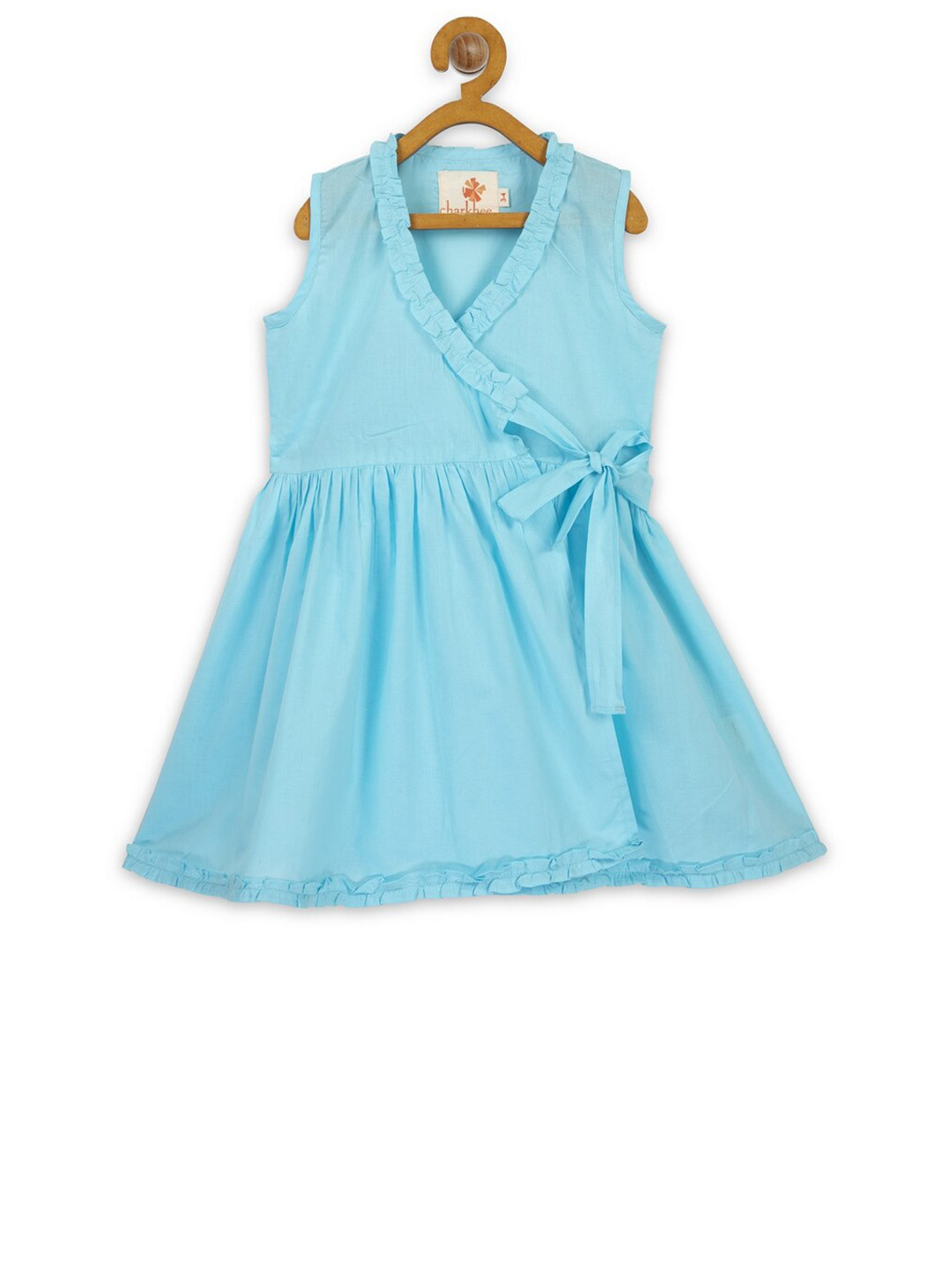 charkhee Girls Blue Ruffled Wrap Dress