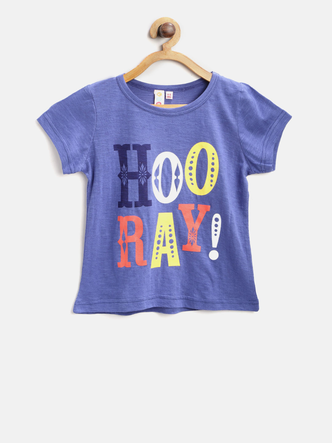 Kids On Board Girls Blue & Yellow Printed Round Neck Cotton Regular Top