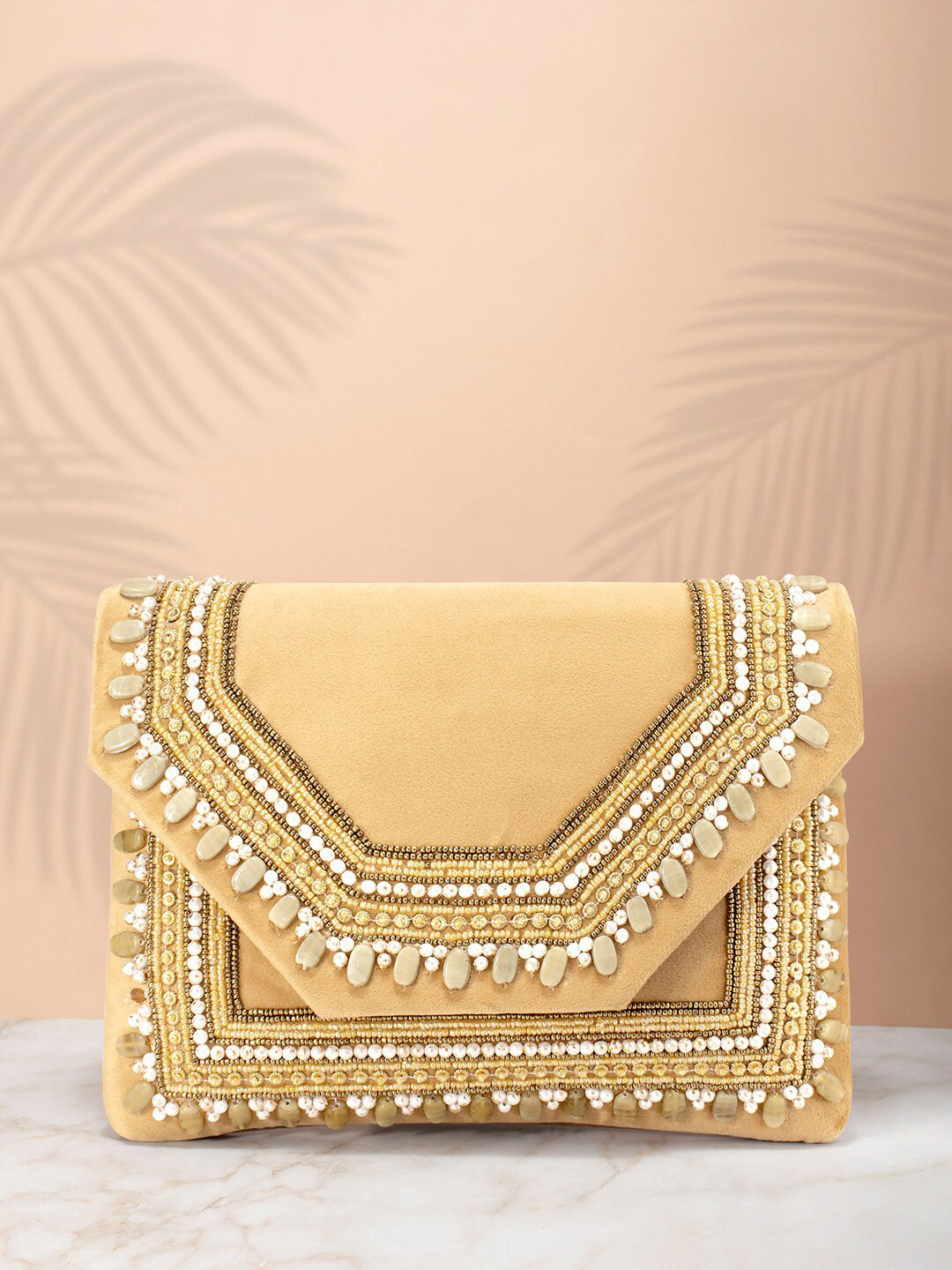 Peora Brown & White Embellished Purse Clutch