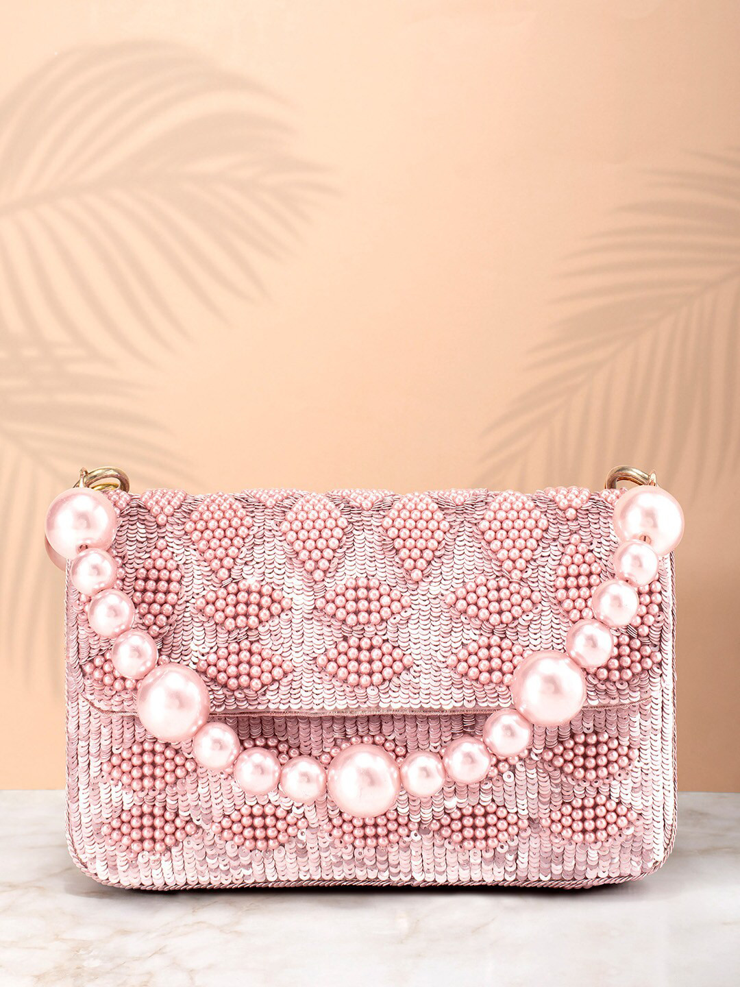 Peora Pink Embellished Envelope Clutch