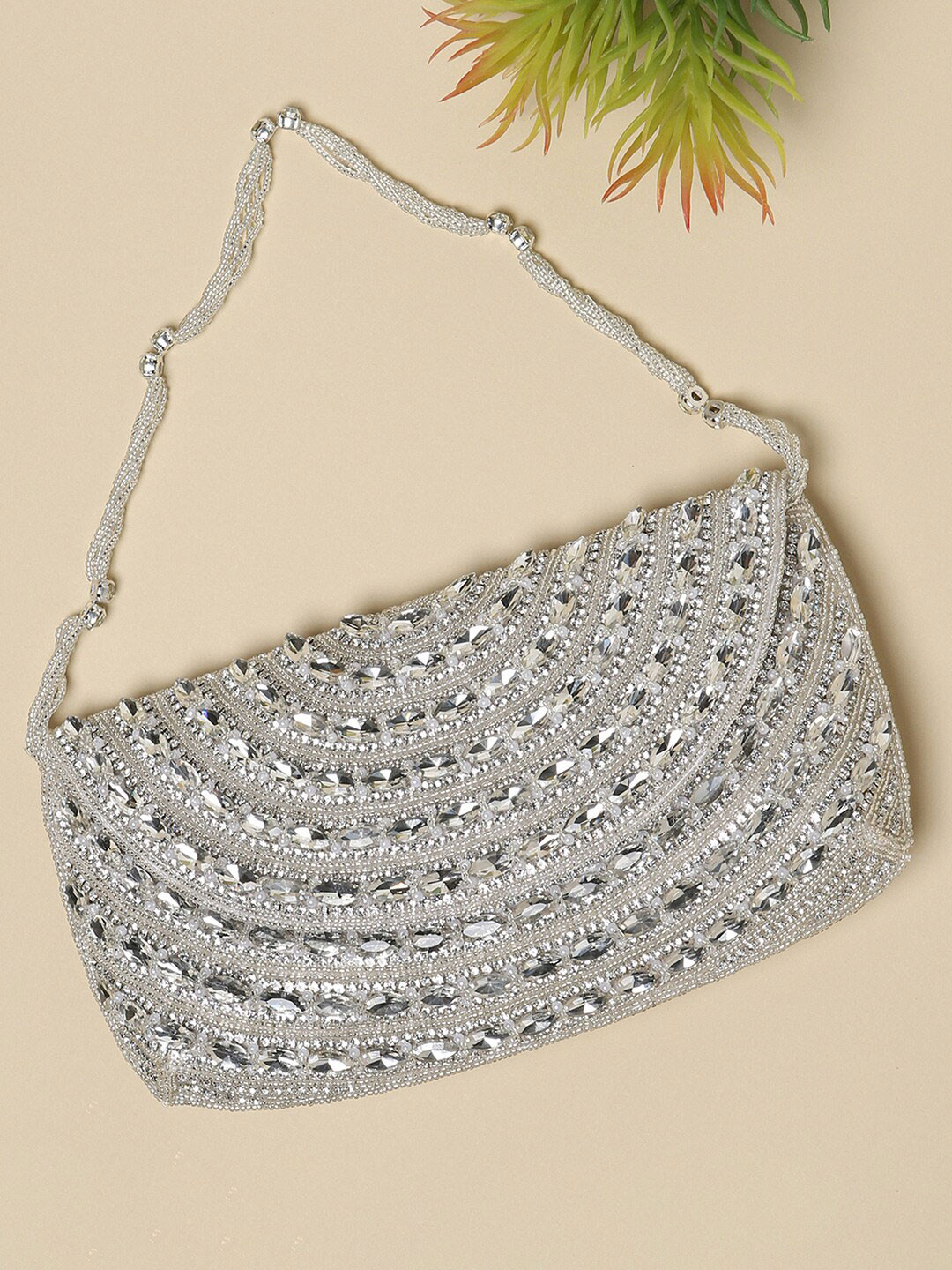 Peora Silver-Toned Embellished Purse Clutch