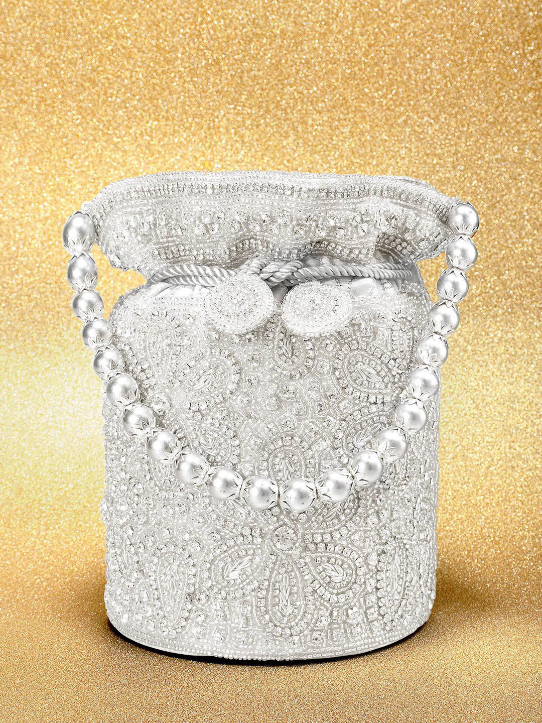 Peora Silver-Toned Embellished Potli Clutch