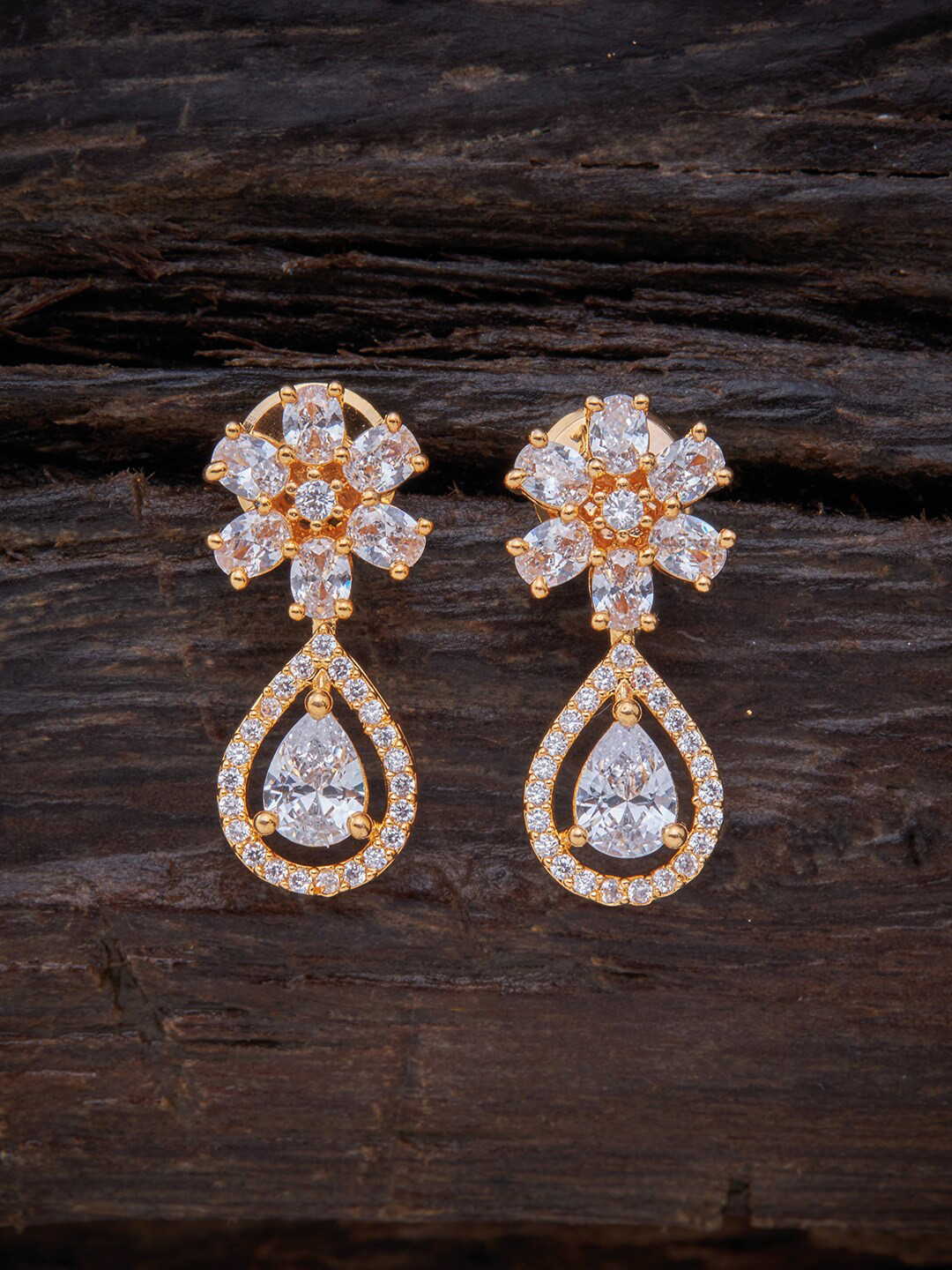 Kushal's Fashion Jewellery Rhodium Plating Geometric  Zircon Bridal Embellished Studs