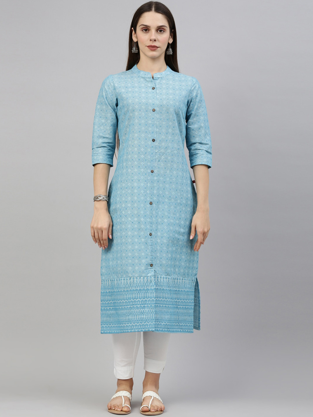 Marcia Women Turquoise Blue Ethnic Motifs Printed Kurta