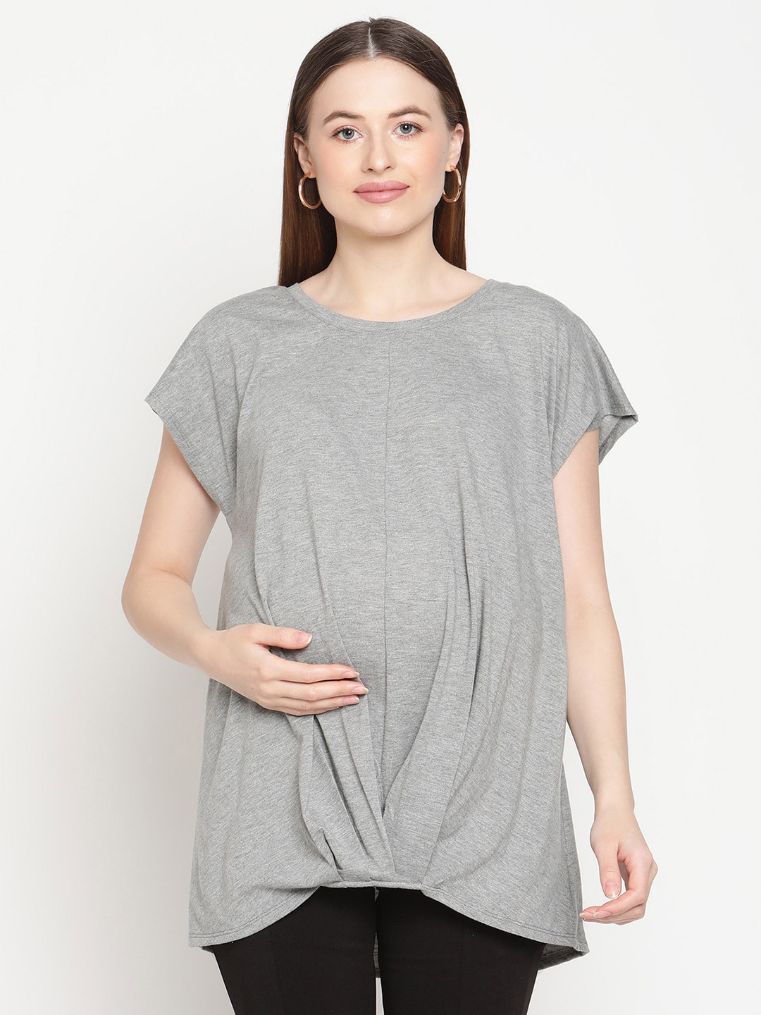 Rute Grey Solid Maternity Top