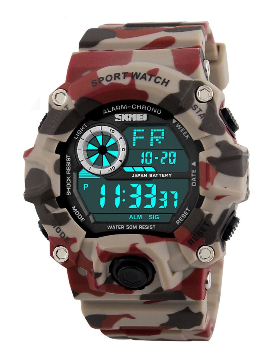 Skmei Men White Dial & Red Straps Digital Chronograph Watch SKMEI1019CR