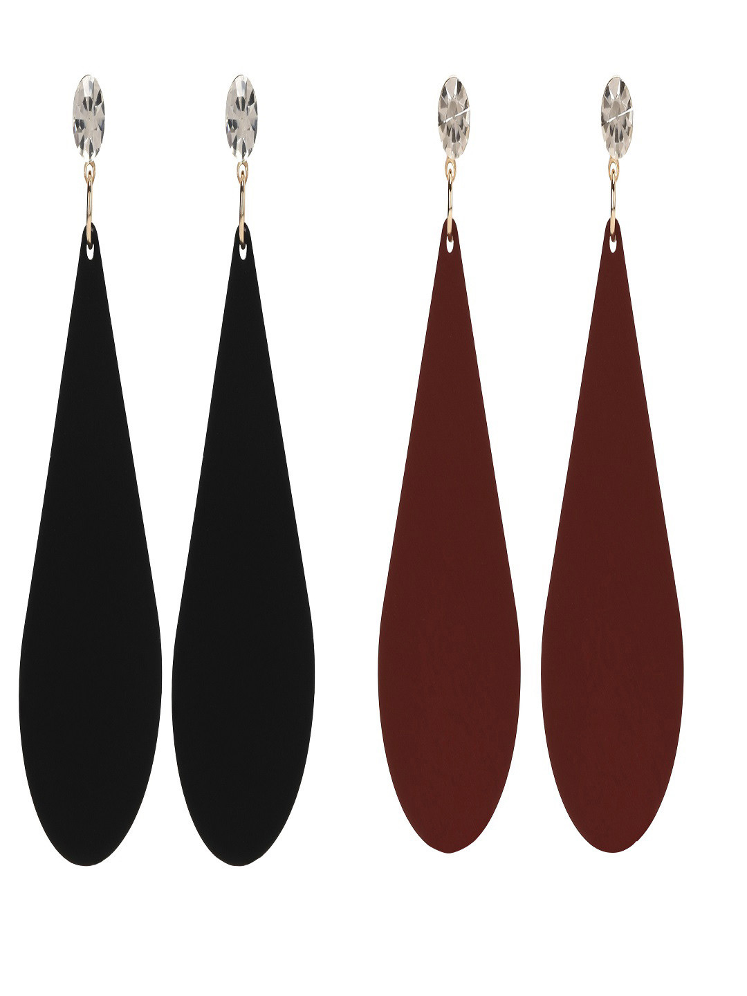CHOCOZONE Black & Maroon Pack Of 2 Teardrop Shaped Drop Earrings