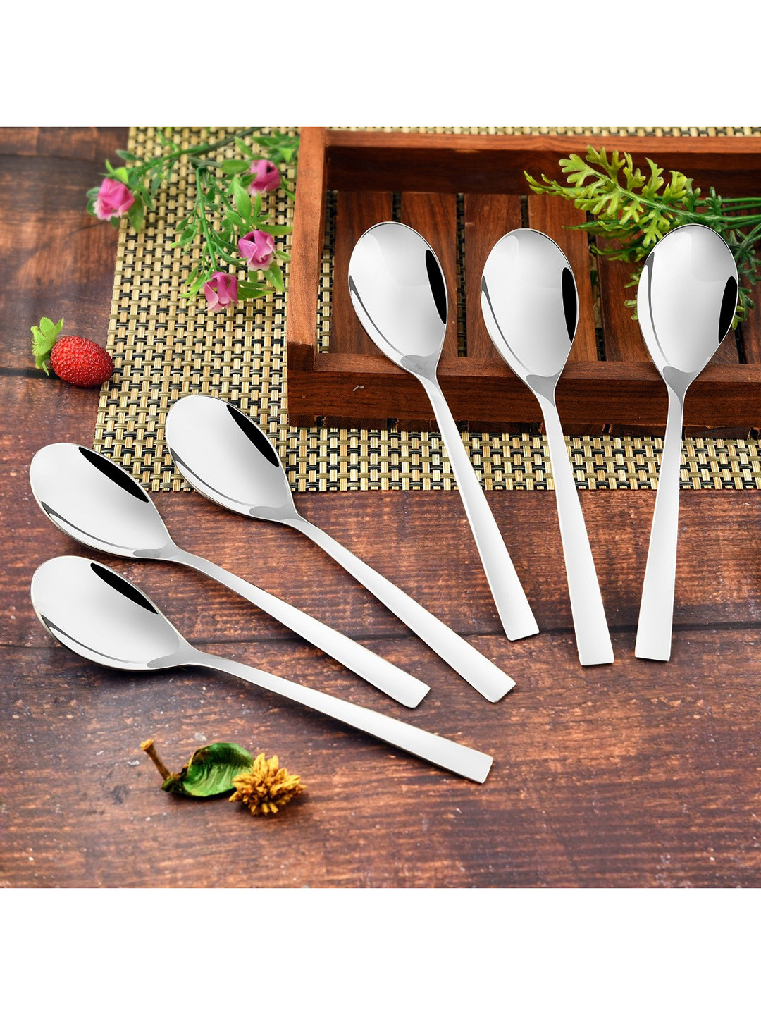 FNS 6 Pieces Silver Toned Trendz Stainless Steel Dinner Spoon Set
