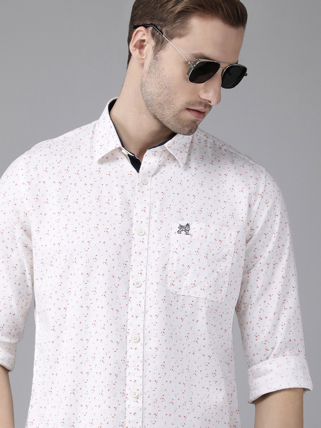 Van Heusen ACADEMY Men White Slim Fit Floral Printed Casual Shirt