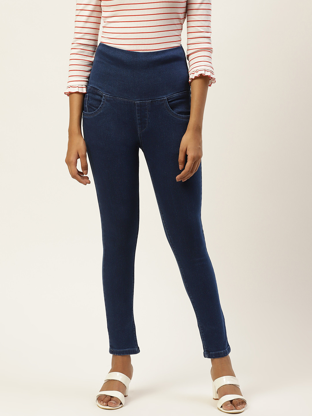 PARIS HAMILTON Women Navy Blue Tummy Tucker High-Rise Stretchable Denim Jegging